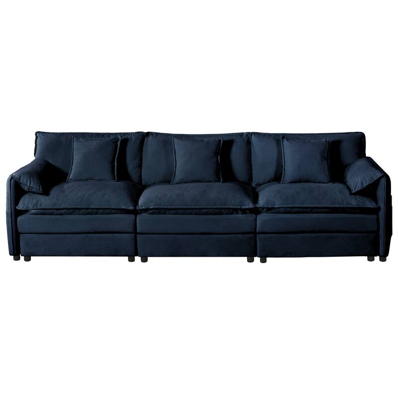 109.45" Chenille Modular 3-Seater Sofa with Dual Cushions & 3 Pillows