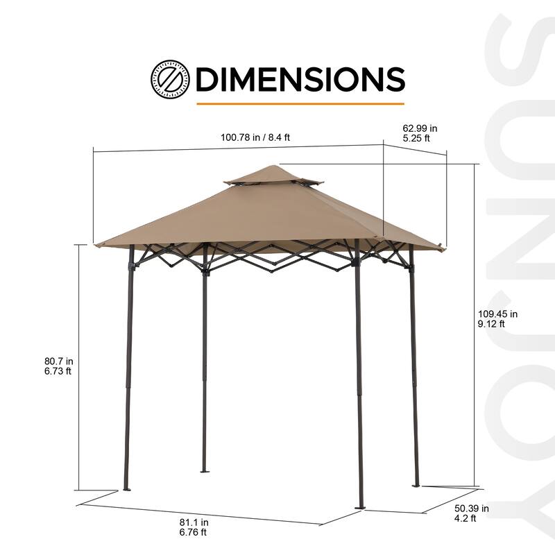SUNJOY 8' x 5' Pop Up Grill Gazebo Double Tiered Outdoor Gazebo Standing-Height Canopy for BBQ,Picnics, Outdoor Events
