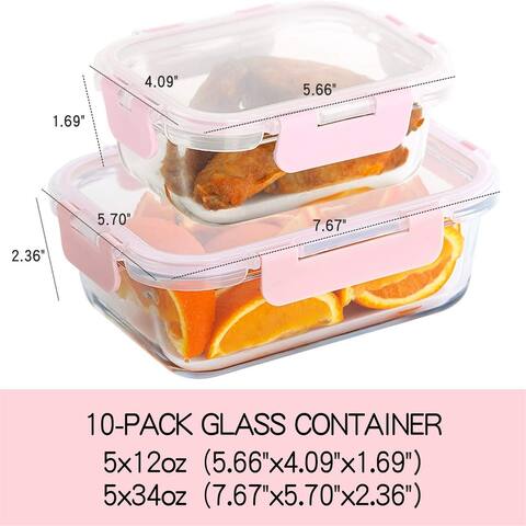 10 Pack Glass Meal Prep Containers, Food Storage Containers Lids Airtight, Glass Microwave, Oven, Freezer and Dishwasher Safe