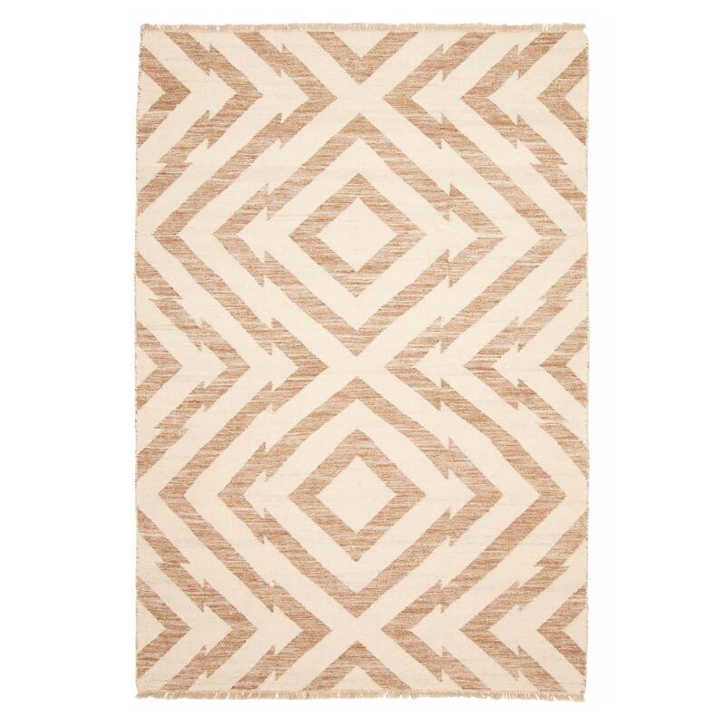 ECARPETGALLERY Flat-Weave Ankara FW Ivory Wool Kilim - 5'2 x 7'10 - Ivory - 5'2 x 7'10
