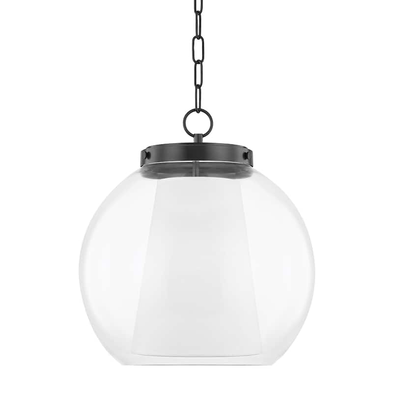Mitzi by Hudson Valley Sasha 15-inch LED Pendant with Clear Glass Outer, White Belgian Linen Inner