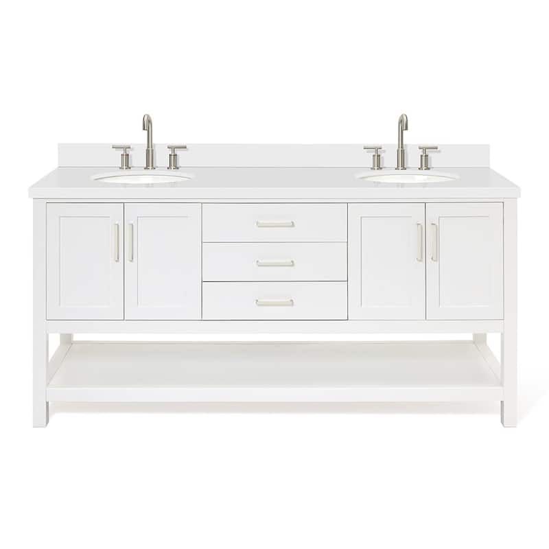 Ariel S073DWQOVO Magnolia 72" Free Standing Double Basin Vanity Set - White / Pure White Top - Painted