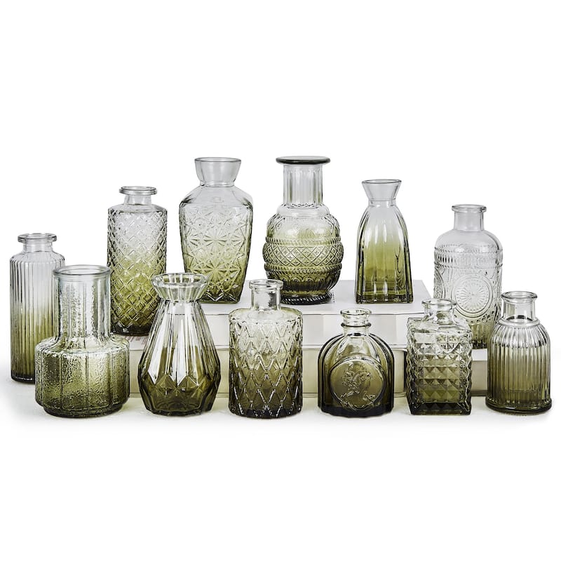 Javlergo 12 Pack Small Glass Flower Vases for Centerpiece Table Home Indoor Desk Decor - Grey