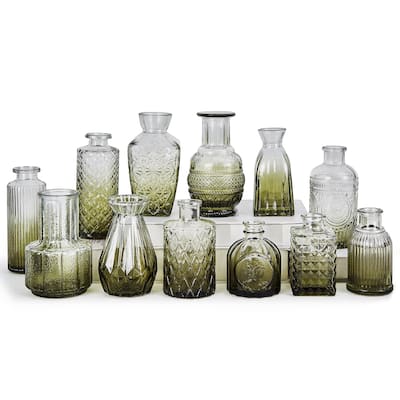 Javlergo 12 Pack Small Glass Flower Vases for Centerpiece Table Home Indoor Desk Decor