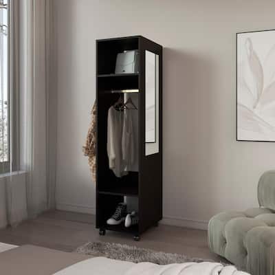 18.9" Modern Armoire with 3 Shelves, 1 Full-Length Mirror and 4 Wheels for Bedroom