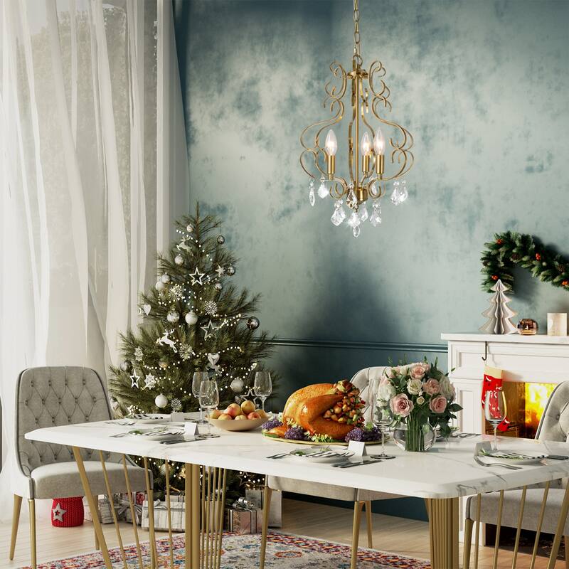 Modern S-shape Gold 3-lights Chandeliers Hanging Crystal Pendant Light for Dining room,Bedroom - W13"xH17.7"
