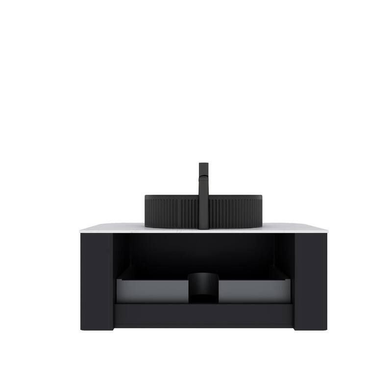 Wall Mounted Bathroom Vanity with Black Oval Ceramic Basin