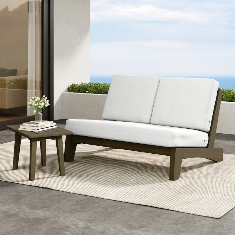 Outdoor Furniture Teak Wood Armless Loveseat Sofa With Cushion - Loveseat Separate Cushion - Beige/Brown