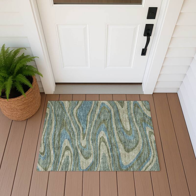 Machine Washable Indoor/ Outdoor Abstract Busey Chantille Rug - Basil - 1'8" x 2'6"