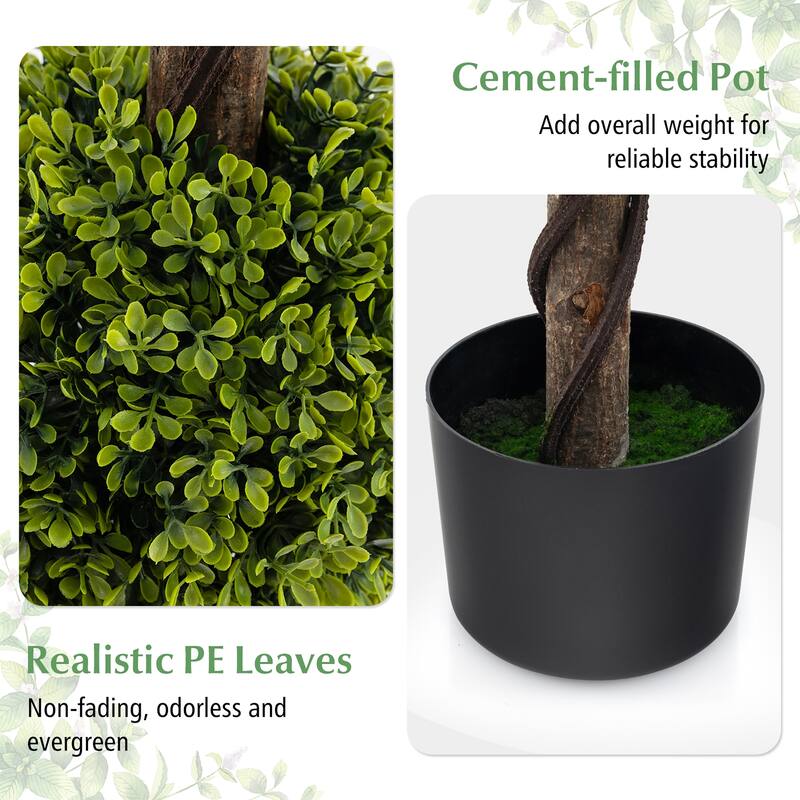 Gymax 4 FT Artificial Boxwood Topiary Ball Tree w/ Weighted Pot Faux