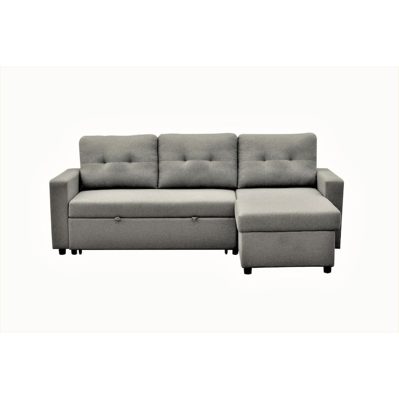 Convertible L-Shaped Sleeper Sofa Bed, Grey Polyester, 80x59x36 inches, 183 lbs, Space-Saving