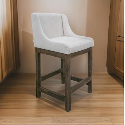 Lamy Barstool Chair, Curved Arms, Compact Solid Pine Wood, Beige Polyester