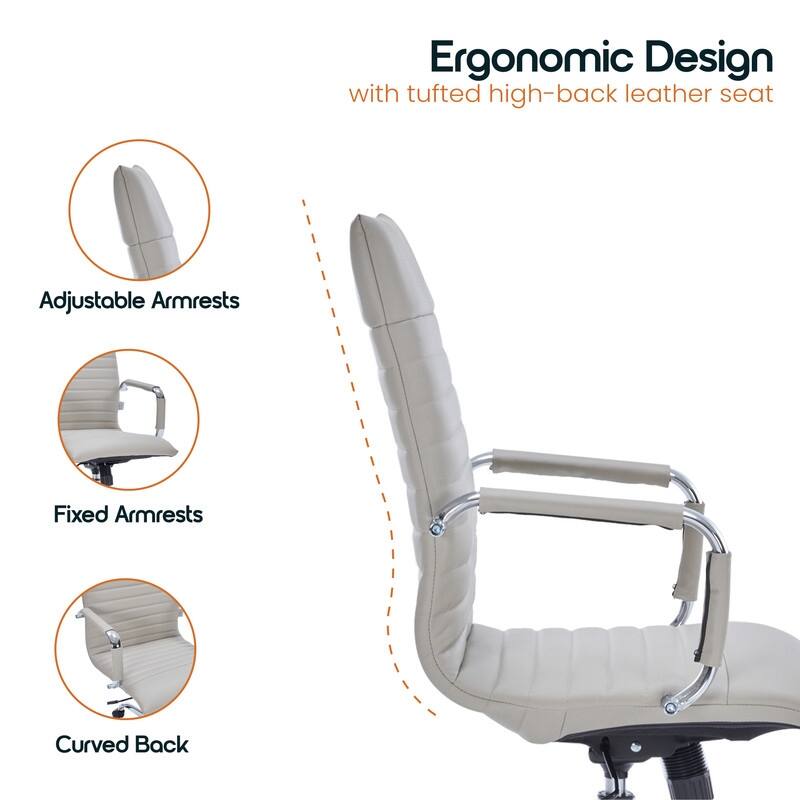 Harris Modern High-Back Leather Executive Office Chair with Steel Frame, Adjustable Height, Tilt Lock, & Swivel for Home/Office