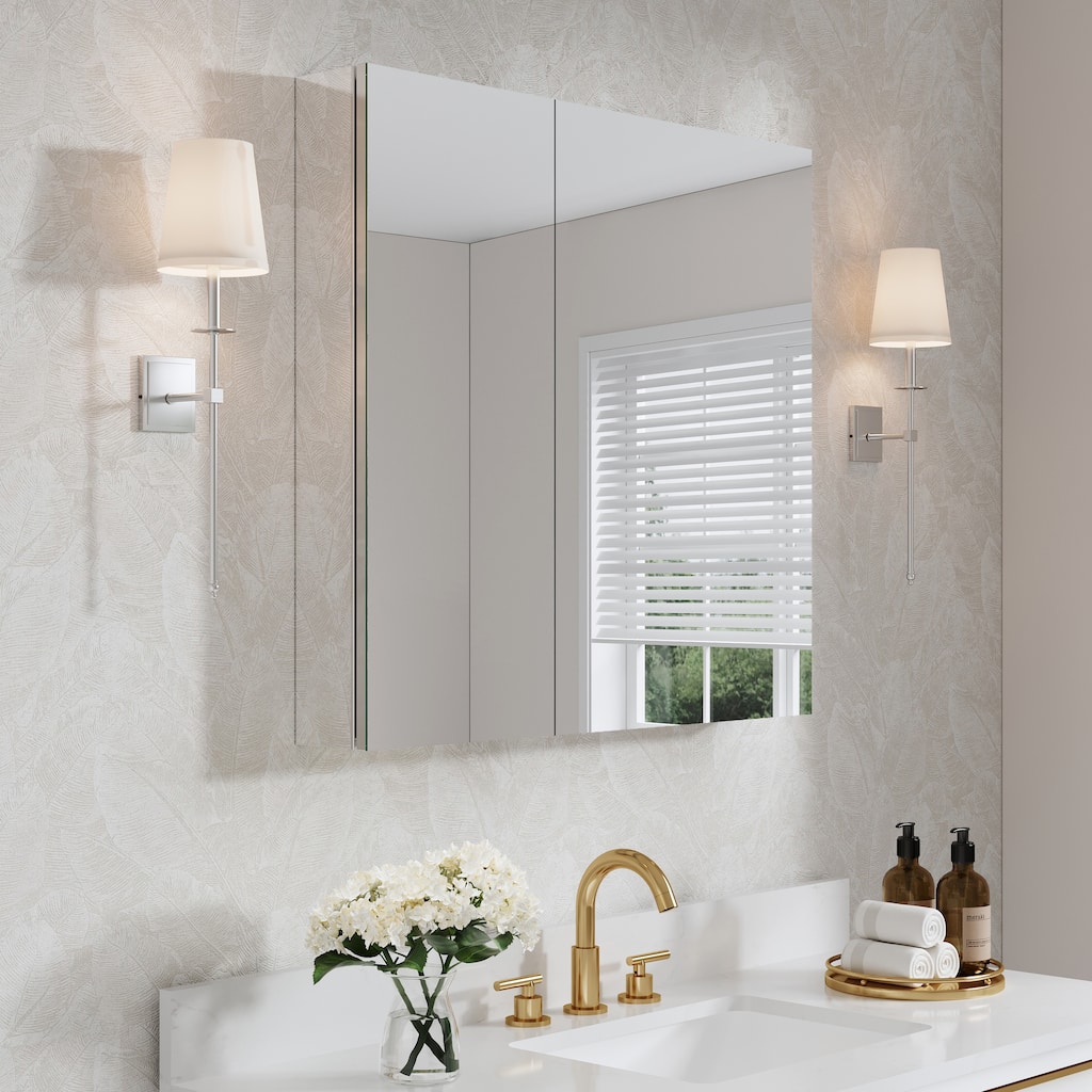 32"W X 30'H Recessed or Surface Wall Mount Bathroom Medicine Cabinet With Adjustable Glass Shelves