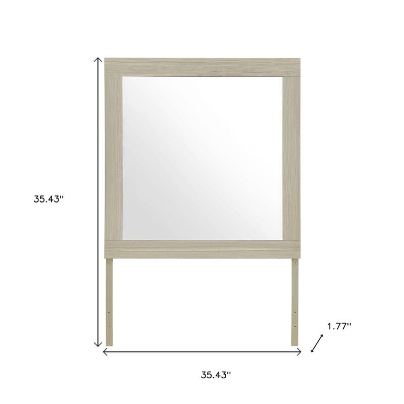 HomeRoots 35" Natural Wood Square Frame Mounted Dresser Mirror - 35.43 in. x 35.43 in. x 1.77 in.