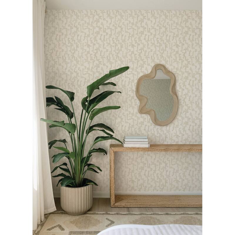 A-Street Prints Cipher Beige Geometric Faux Grasscloth Wallpaper
