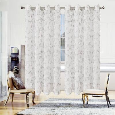 Miranda Haus Bohemian Floral Scroll Sheer Curtain Set with 2 Panels