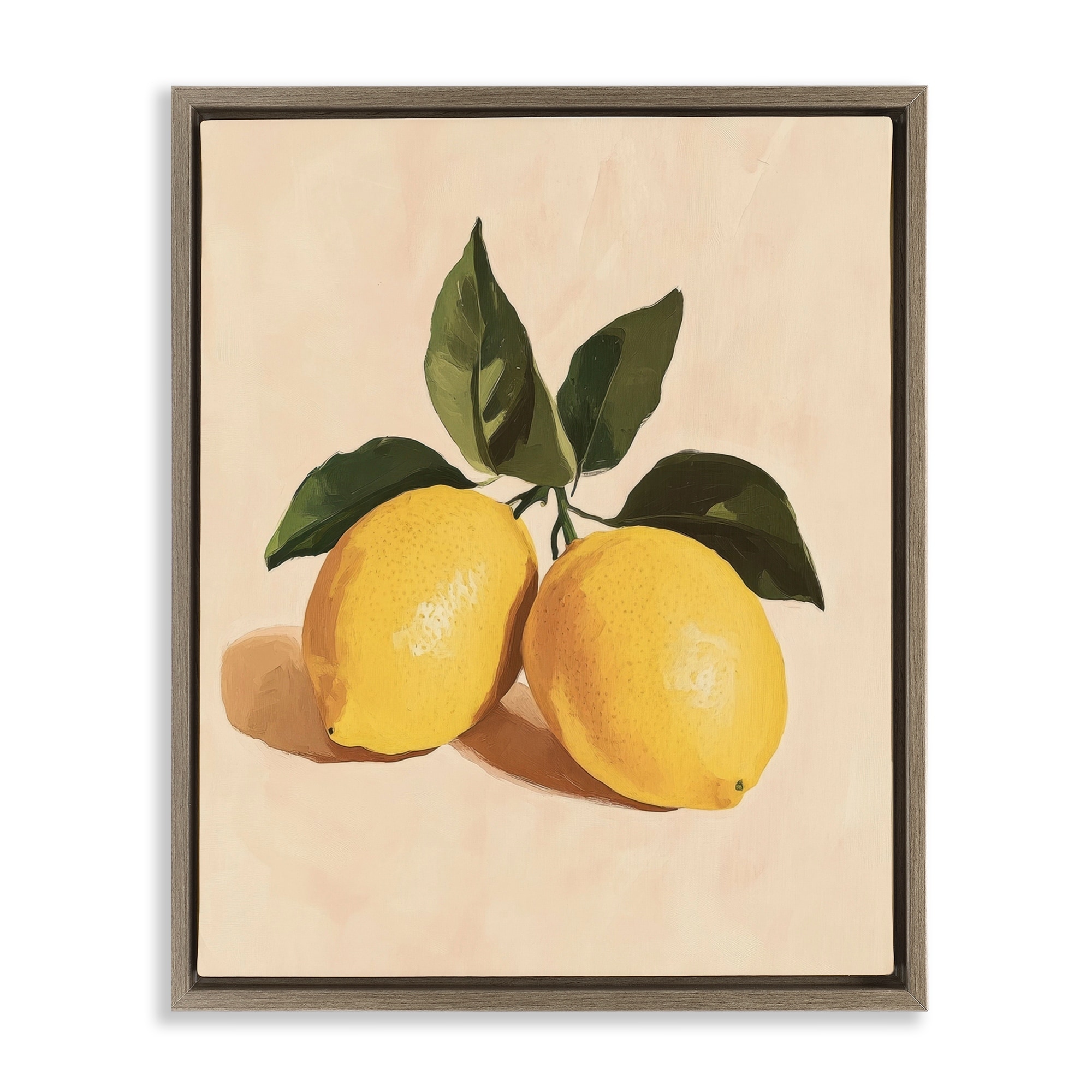 Stupell Lemon Pair with Leaves Framed Floater Canvas Wall Art Design By Petal Prints Design