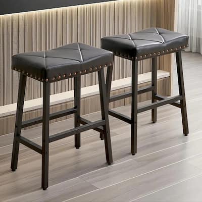 Javlergo Bar Stools Set of 2 Upholstered Backless Saddle Stools Counter Height Stools with Metal Legs