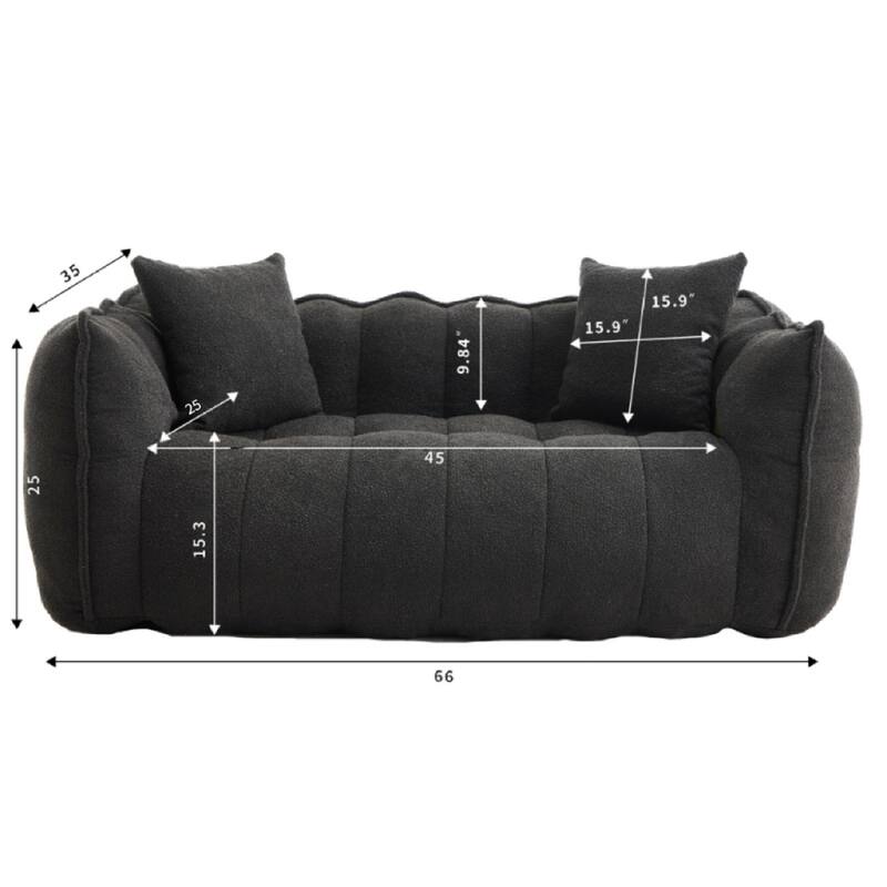Soft Bean Bag Chair for Adults, Cozy Lazy Bean Bag Sofa, 2 Seat with Armrests for Home