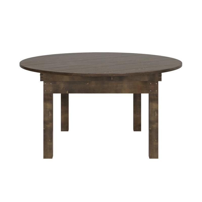 60" Round Antique Rustic Solid Pine Folding Farm Dining Table - 59.75"W x 59.75"D x 30"H