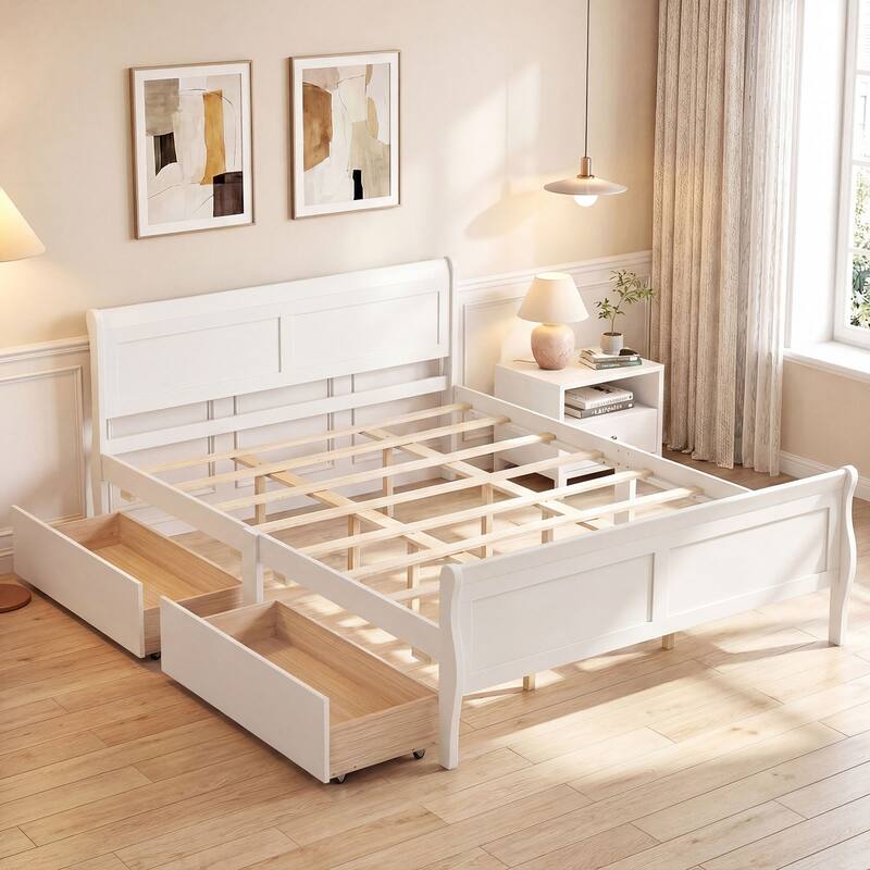 Costway Twin Size Bed Frame with 2 Storage Drawers Wood Platform Bed