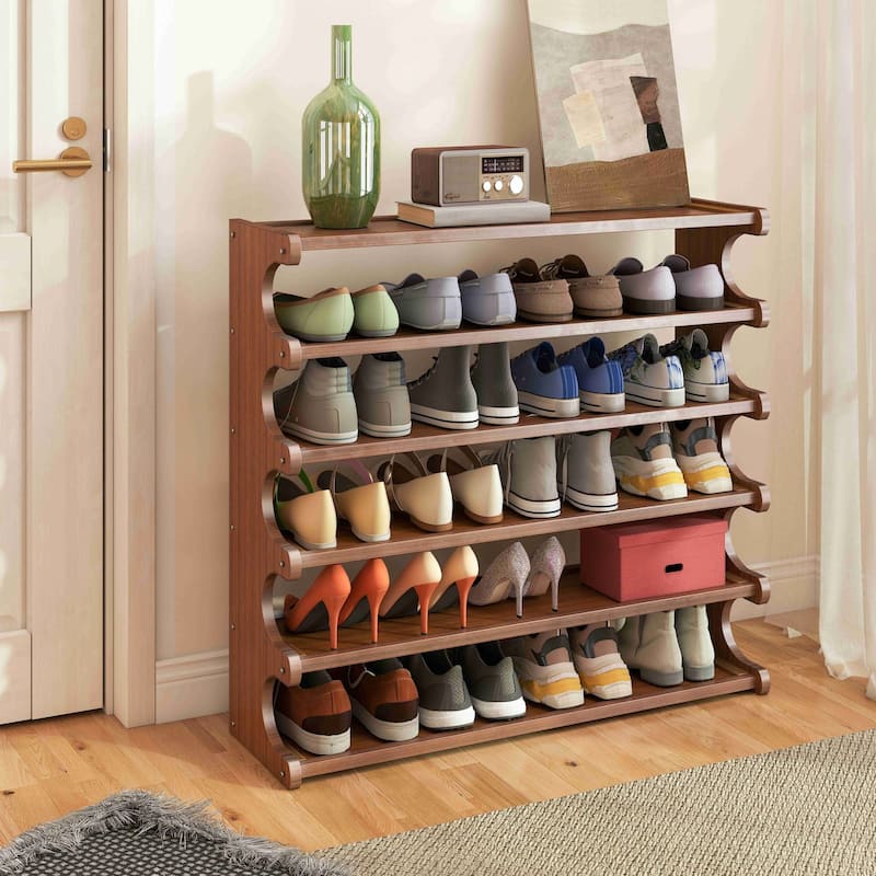 6-Layer Wood Grain Shoe Rack