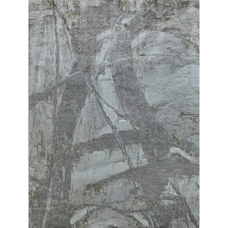 EXQUISITE RUGS Floor Art Hand-knotted Bamboo Silk Ivory/Beige Area Rug.