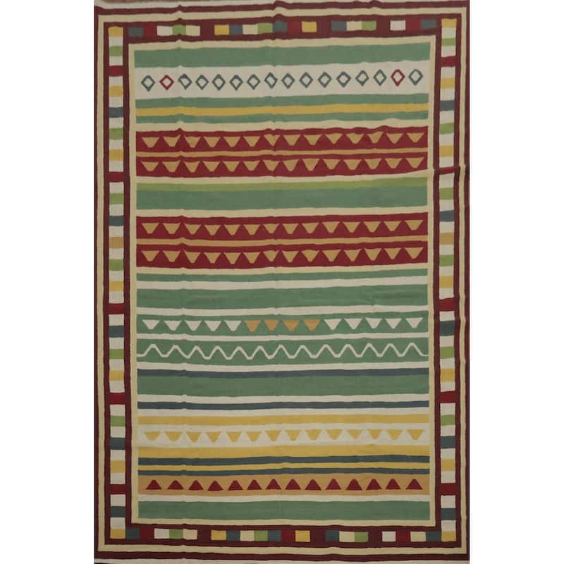 Hand Woven Oriental 100% Wool Carpet Southwestern Tribal Green Kilim Area Rug - 13' 0'' X 9' 9''