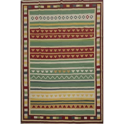 Hand Woven Oriental 100% Wool Carpet Southwestern Tribal Green Kilim Area Rug - 13' 0'' X 9' 9''