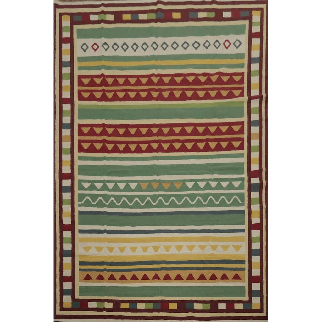 Hand Woven Oriental 100% Wool Carpet Southwestern Tribal Green Kilim Area Rug - 13' 0'' X 9' 9''
