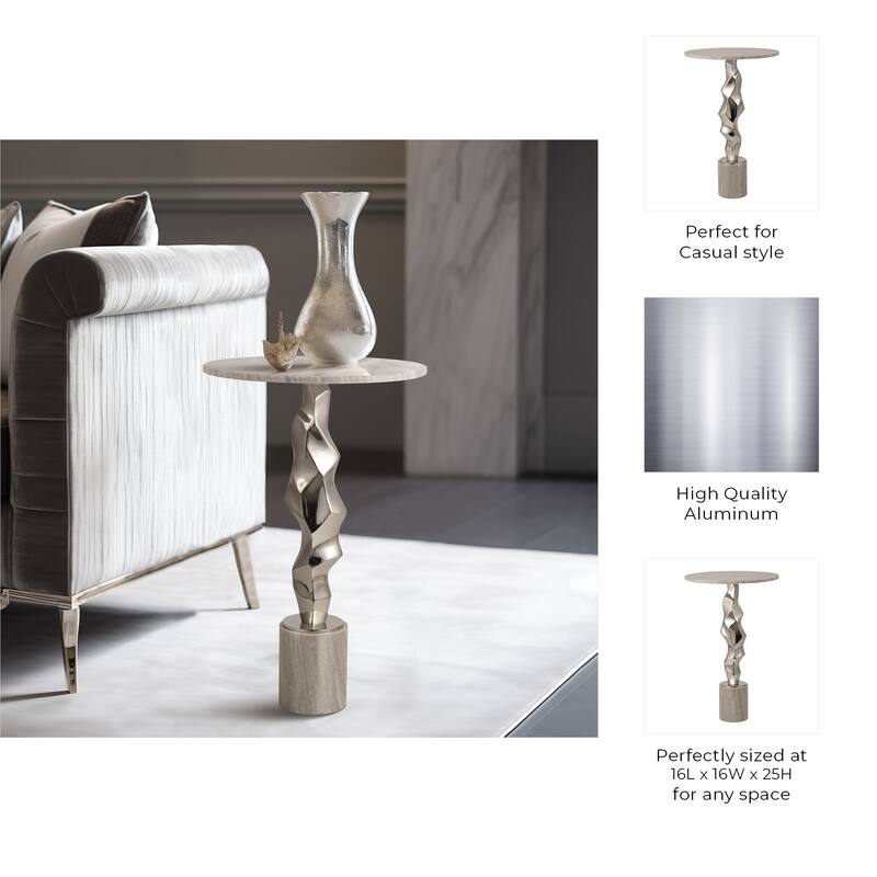 Sagebrook Home Luxurious 25" Aluminum & Marble Accent Table - 16" x 16" x 25"