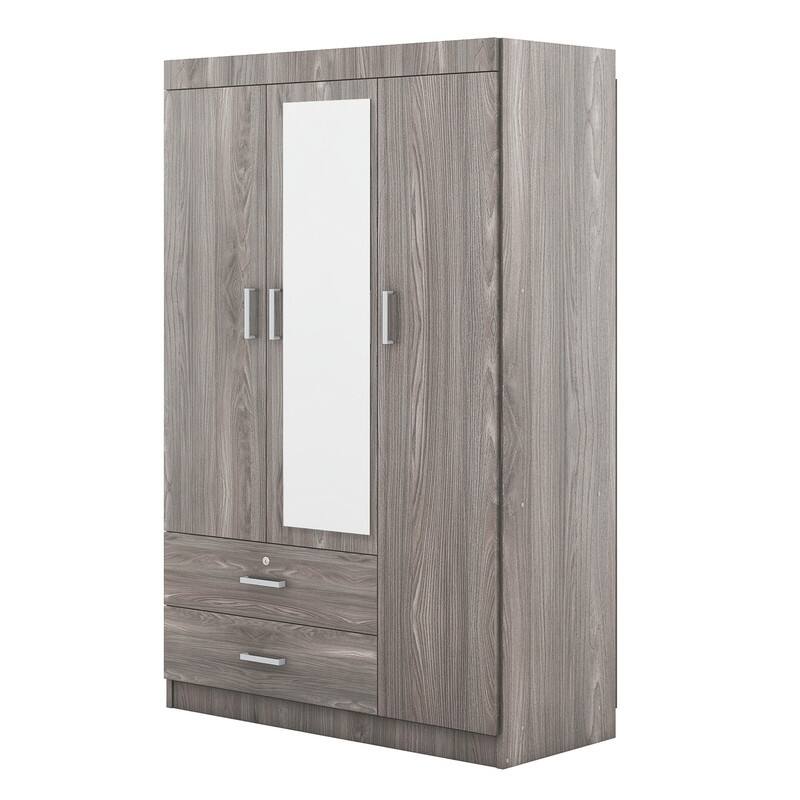3-Door Mirror Wardrobe with Shelves and 2 Drawers