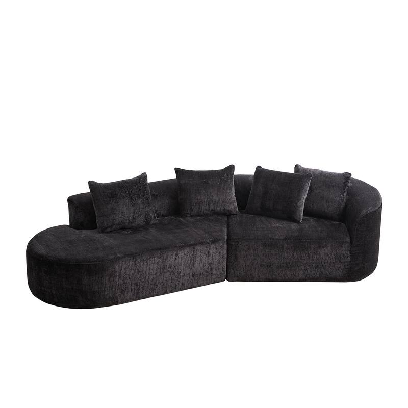 114" Chenille Cloud Sectional Sofa with Extra Deep Seating, and 4 Throw Pillows & No-Assembly Design