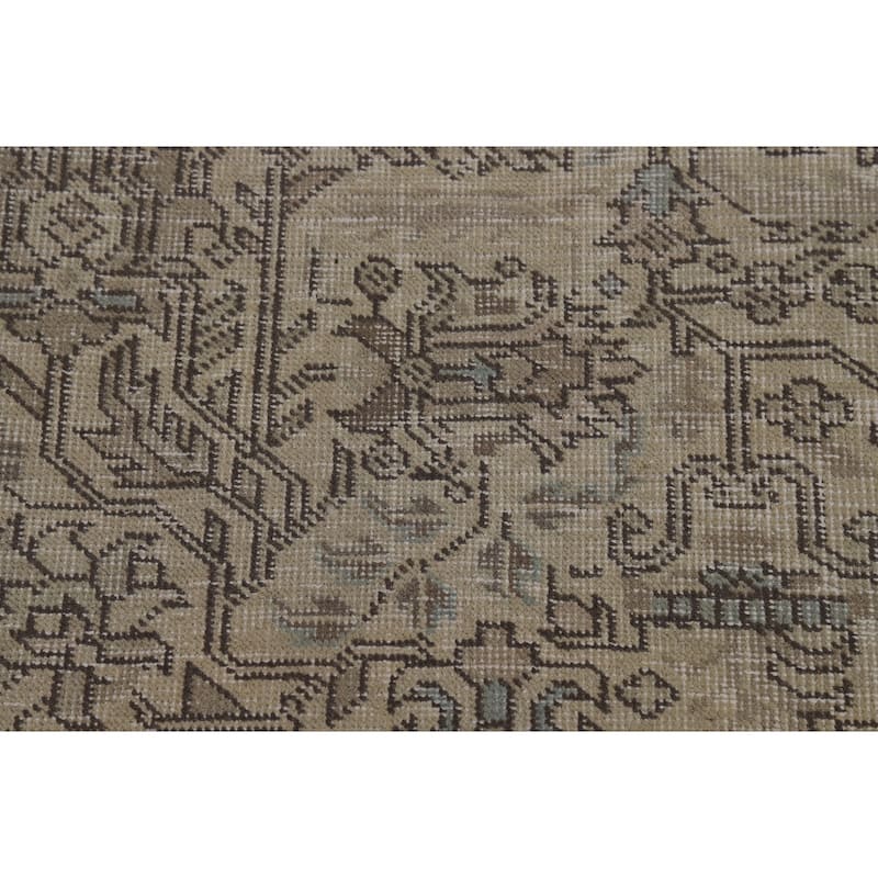 Geometric Tabriz Persian Vintage Rug Hand-Knotted Beige Wool Carpet - 9'1" x 12'4"