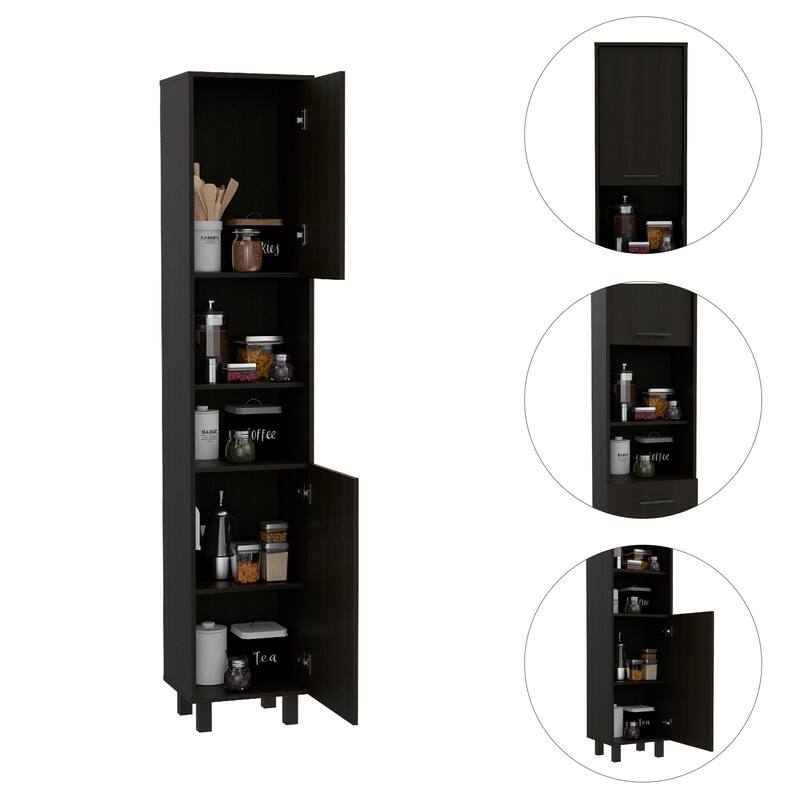 Sheffield 2-Door Pantry Cabinet, with Two 2-Cabinet Spaces and Two Open Shelves