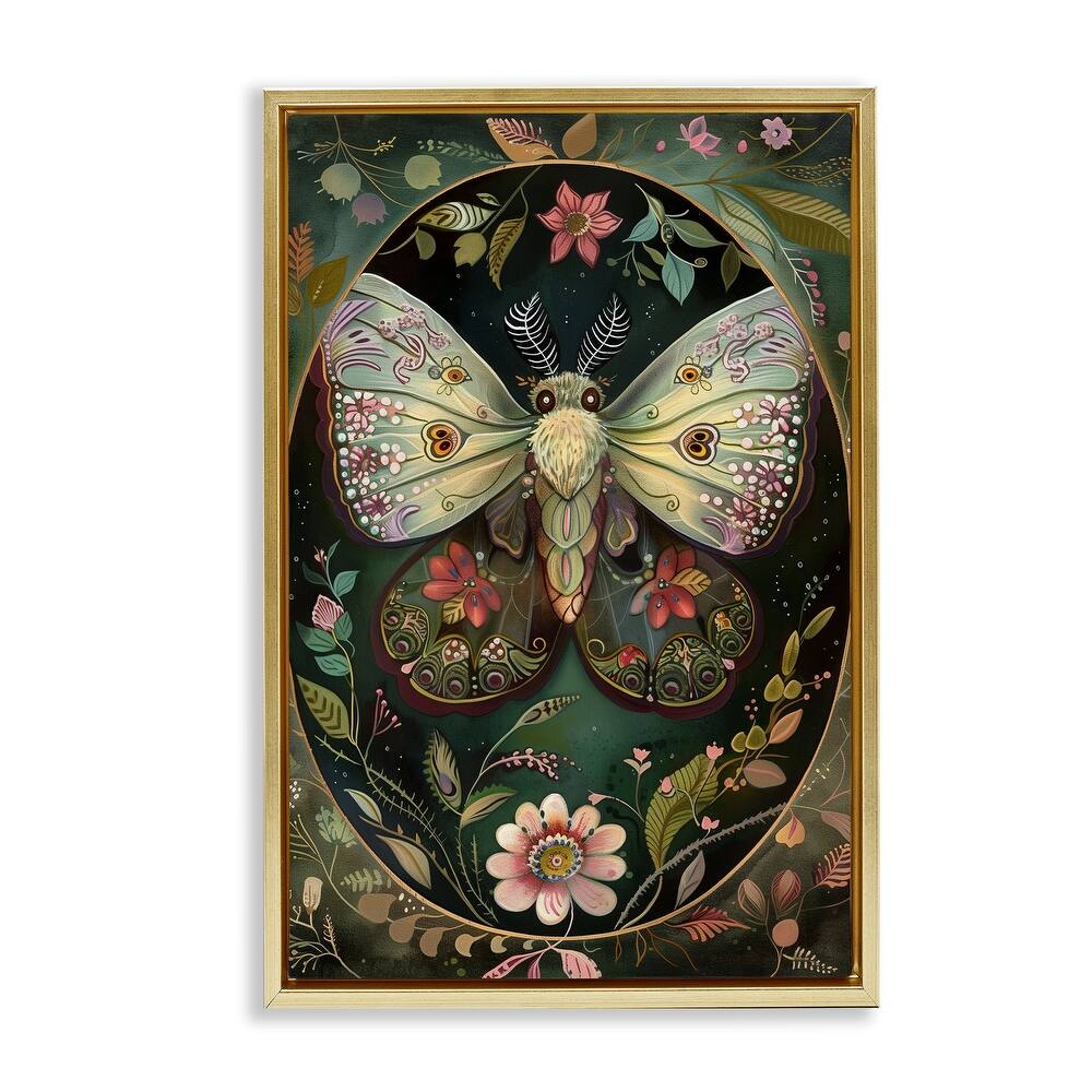 Stupell Green Toned Victorian Moth Framed Floater Canvas Wall Art Design By The Dutch Lady