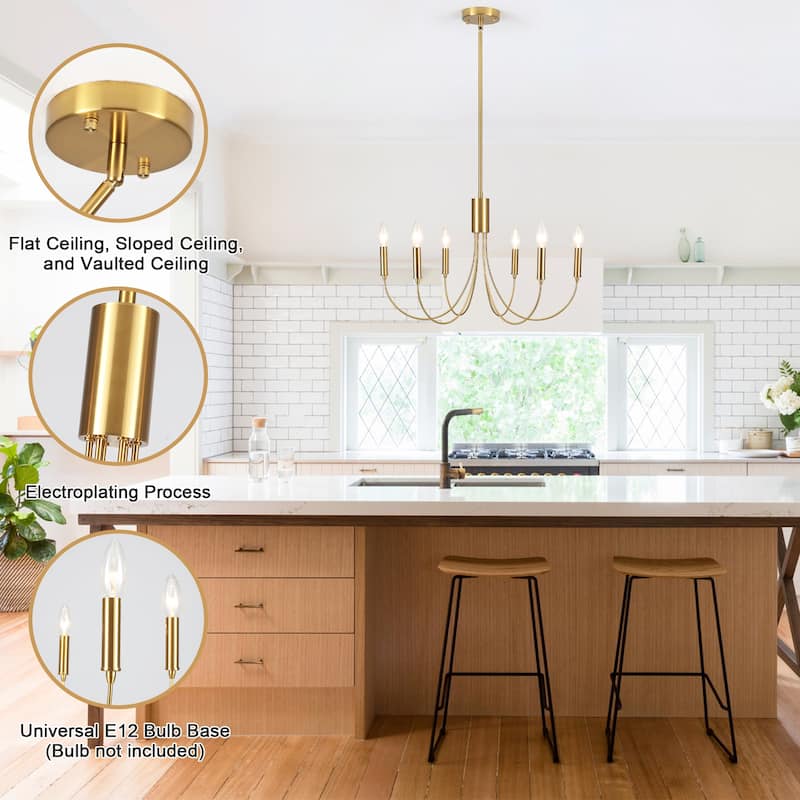6-Light Modern Candlestick Hanging Linear Chandelier Lighting Island Chandelier for Kitchen Island