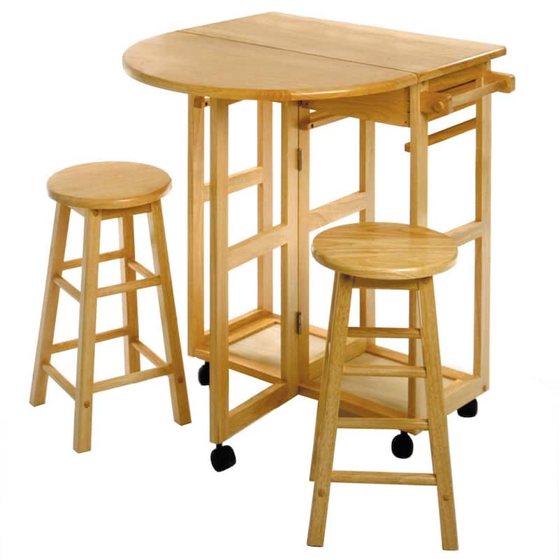 Retro Drop Leaf Table with Stools - Kitchen Bistro Set, Space Saving, Storage, Easy Assembly, Patio Dining