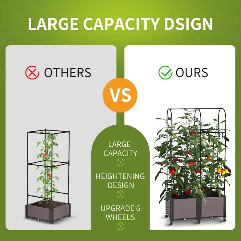 DoCred Raised Garden Bed Planter Box with Wheels and Tall Trellis