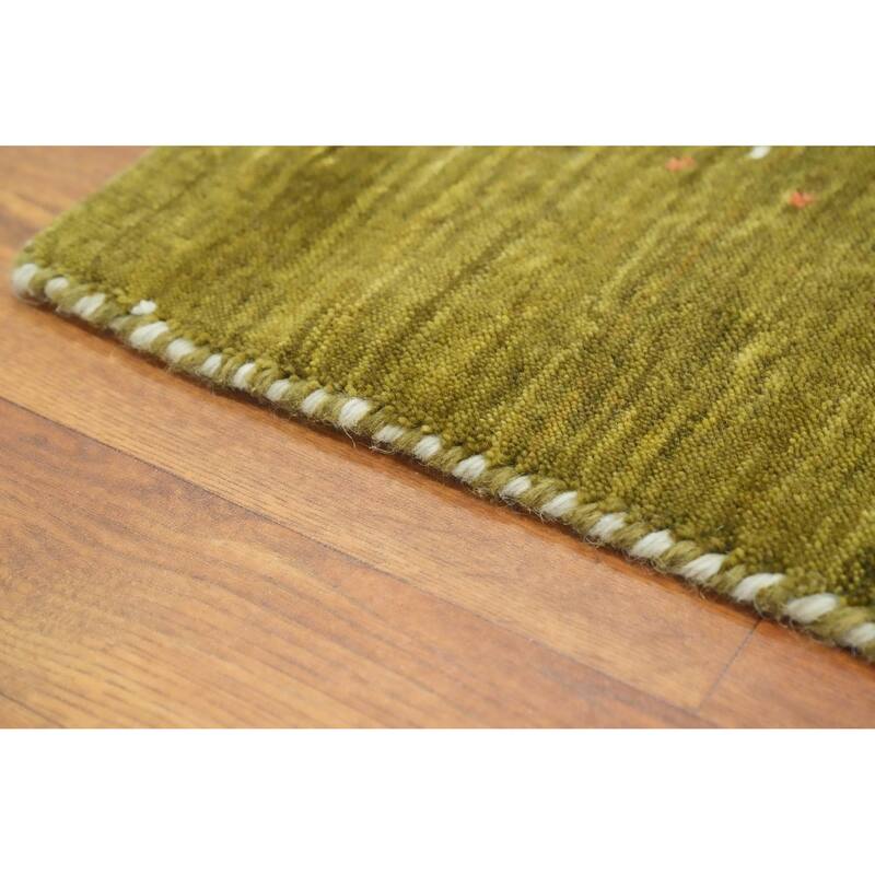 Hand Knotted Oriental 100% Wool Carpet Tribal Animal Pictorial Green Gabbeh Area Rug - 5' 11'' X 5' 10''