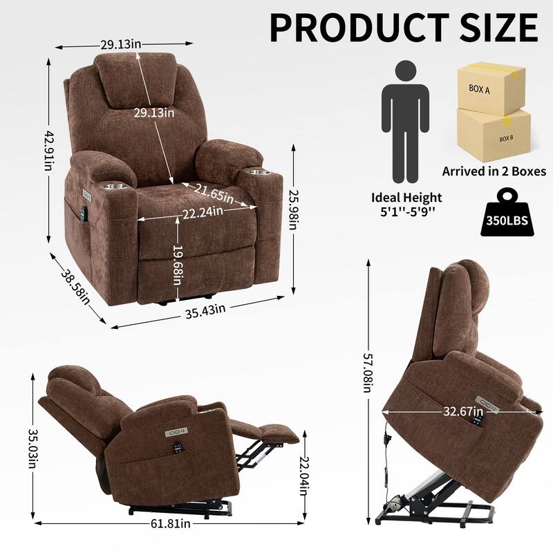 Blue Power Lift Recliner with Massage, Heat & Cup Holders