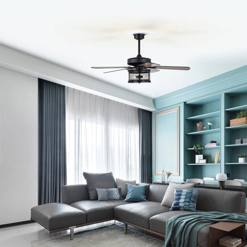 Carmella 25 Inch Industrial Style Lighted Ceiling Fan Cage with Remote
