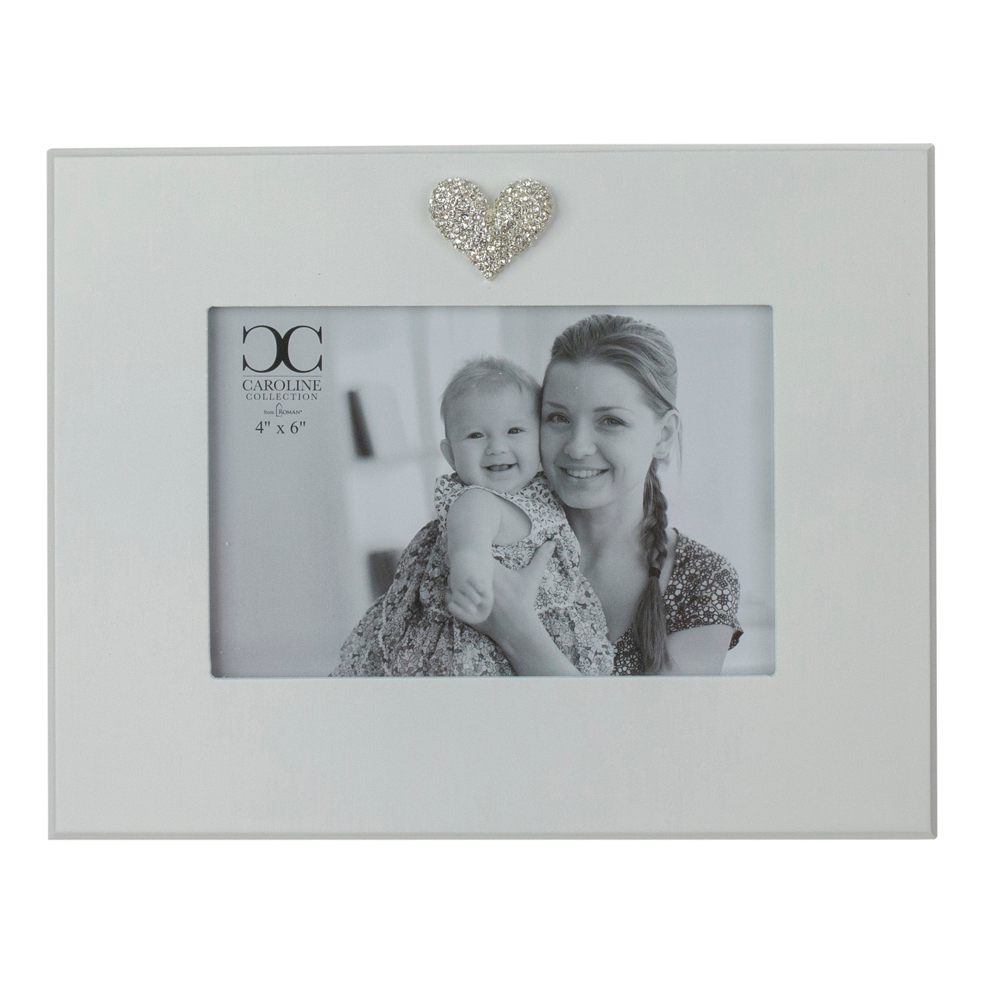 Glass Wood Picture Frame Faux Diamond Heart For A 4" X 6" Photo White - 4-inchx6-inch