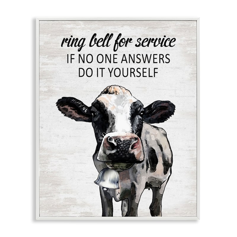 Stupell Laundry Service Cow Framed Giclee Art Design By Lettered and Lined - 11 x 14 - White