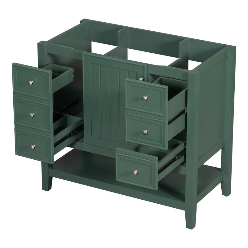 36" Blue Bathroom Vanity Cabinet, Three Drawers, One Cabinet, Open Shelf, Freestanding Design