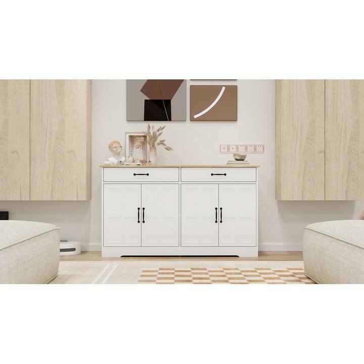 55.91" Large Farmhouse Buffet Cabinet Storage Sideboard with 2 Drawers and 4 Doors for Dining Living Room Kitchen Cupboard
