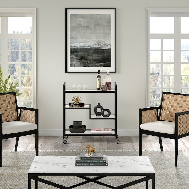 Lovett 33" Wide Rectangular Bar Cart with Glass Shelves
