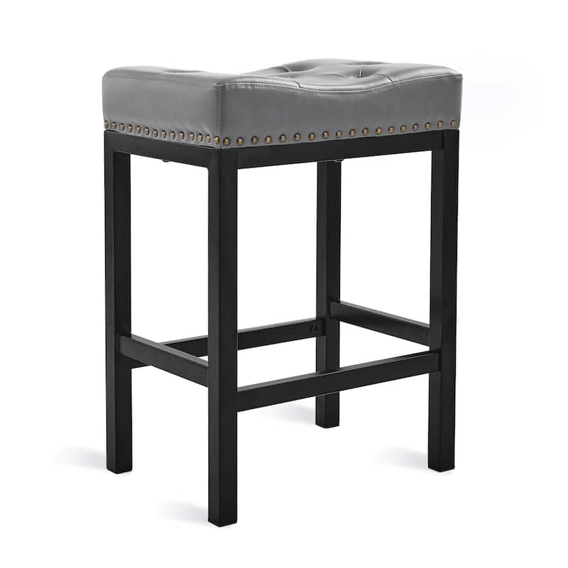 Backless Cushioned Faux Leather Bar Stools Counter Height Stools with Metal Frame - 24" H
