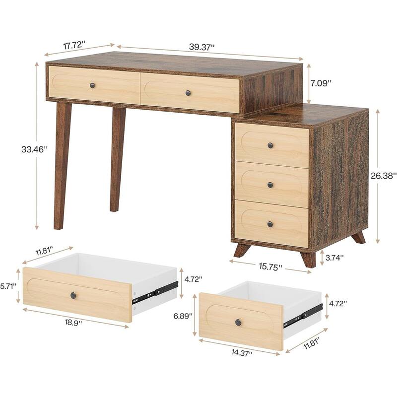 5-Drawer Computer Desk with Spacious Desktop